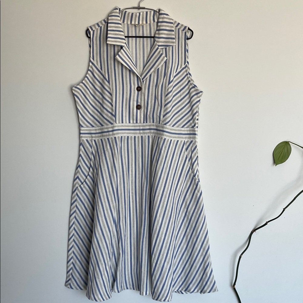 Blue and White Striped Midi Dress
